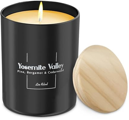 Premium Pine, Bergamot & Cedarwood Scented Candles (Yosemite Valley), Natural Soy Candles Gifts for Women & Men, Hand Poured, Long Lasting Aromatherapy Essential Oil Candle, 227g, 45 Hour Burn Time