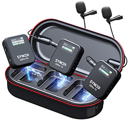 SYNCO Wireless Lavalier Mikrofon, G2(A2) Pro 2.4G Dual Ansteckmikrofon 200m 8H für Online Klasse Vlog Live Stream YouTube für Kamera Smartphone Tablet, Wireless-Lavalier-Mikrofon-Dual-Channel