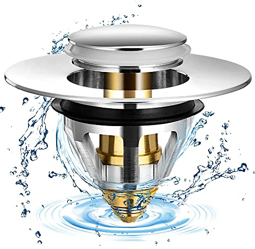 Pop up Abflussstopfen Universal Edelstahl-RüCkprall Kern Push-Typ Ablaufgarnitur Sieb Mit 2 Dichtungen füR Zwischen 32~38 mm Bad KüChen Waschbecken Abfluss ZubehöR (1pcs)
