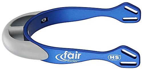 Sprenger fairRider Sporen aus blauem Aluminium I leicht und eloxiert I mit gebogenem Kunststoffhals in Silber I Dicker sowie Abgerundeter Kunststoffhals