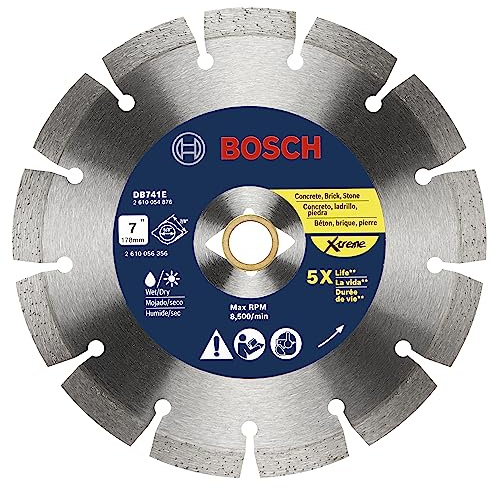 BOSCH DB741E 7 In. Xtreme Segmented Rim Diamond Blade with 7/8 In. Arbor for Universal Rough Cut Wet/Dry Cutting Applications in Concrete, Block, Brick, Stone