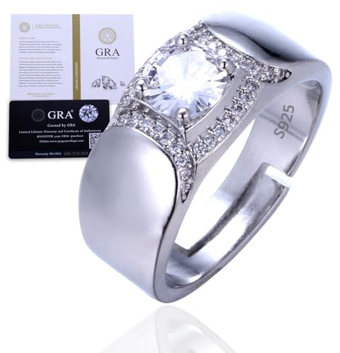 Halukakah Bague en Argent Sterling pour Homme avec Pierre de Moissanite de 1 Carat et Certificat,Bijou de Luxe de 2,0ct,Taille Ajustable,Cadeau Intemporel pour Anniversaire,Mariage -Étreinte Gracieuse