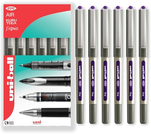 uni-ball EYE UB-157 - Penna roller, punta 0,7 mm, confezione da 6, colore: Viola