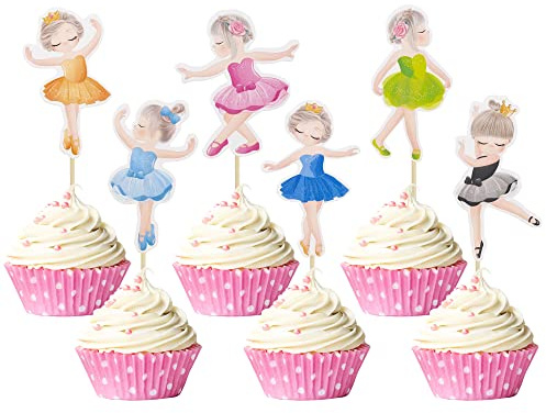 Gyufise 36 Stück Ballerina-Cupcake-Topper bunte Baby-Mädchen Cupcake-Topper Balletttänzerin Mädchen Cupcake-Topper Tanzen Kuchen Dessert Muffin Topper für Hochzeit Babyparty Geburtstag Party