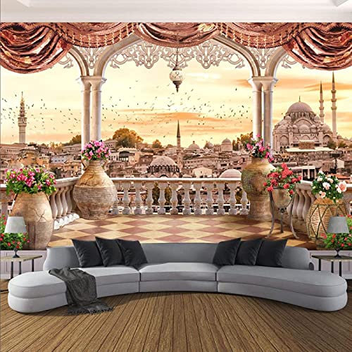 Fototapete 3D Effekt Balkon Antike Stadt Stadt Tapeten 3D Effekt Vliestapete Wohnzimmer Schlafzimmer Wandbilder Wanddeko