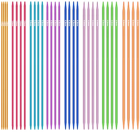 Aeelike 35 cm Extra Lang Stricknadeln Set Metall Nadelspiel Set, Edelstahl Doppelspitze Stricknadeln für Socken, 32 Stück Bunte Gerade Stricknadel Set, 2,75 mm - 6 mm DPNs Stricknadel-Set für Anfänger