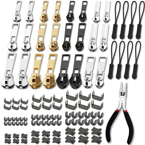 Haraqi Zip Repair Kit(105pcs), Zip Repair Set, Zipper Pull Replacement, Zipper Repair Kit, Universal Zipper Pull Accessories (3 Sizes: #3/5/8)