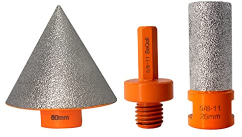 3Pcs 2 Diamond Beveling Chamfer Bits Tile Cone with 5/8-11 Thread Adapter 1 Diamond Finger Milling Bits for Existing Holes Enlarging Trimming in Tile Marble Porcelain Granite Ceramic