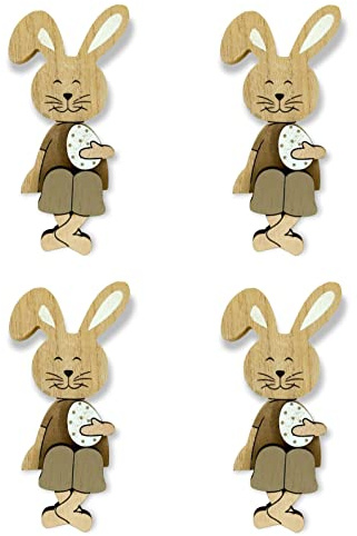 Holz Hase mit Osterei Kantenhocker braun 8 x 18cm 4 Stück Osterdeko Tisch-Deko Oster-Hase
