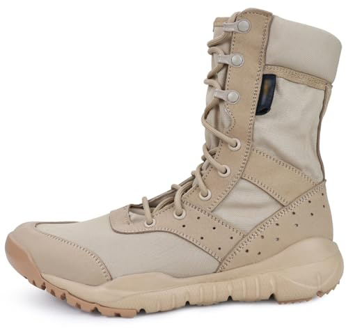 LUDEY Military Boots For Men Tactical Boots Mens Combat Boots Breathable Police Patrol Boots Lightweight Work Army Boots Waterproof Hiking Boots Beige 8UK