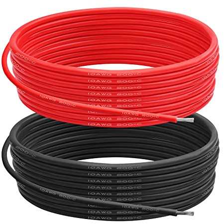 10 Gauge Silicone Wire 10 AWG Electrical Cable 10M (5m Red & 5m Black) | Soft Flexible 1050 Strands Tinned Copper Electrical Cable High Temperature Resistant Battery Cable for RC Cars/Boat/Drones