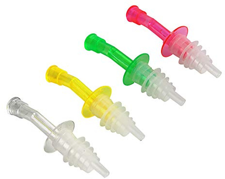 4 tapones para verter botellas de vino, barra de plástico, boquillas para verter licor, vertedor de cocina colorido para aceite, ginebra, whisky
