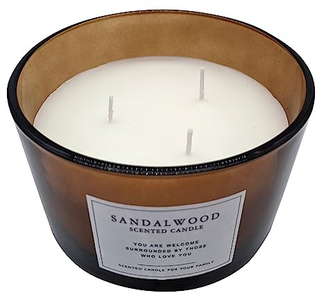3-Docht Duftkerze im Glas 13 cm - Sandelholz Duft | Stimmungskerze im Milchglas mit Kork Deckel - Aroma Duft Deko Kerze Weihnachten Nikolaus Geschenk