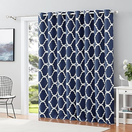 Melodieux Moroccan Patio Curtain for Extra Wide Window, Room Divider Blackout Grommet Drape for Sliding Glass Door, 100 W x 96 L, Navy Blue (1 Panel)