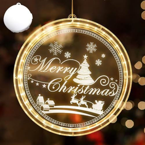 DAZZTIME Weihnachten Dekorative Fensterlicht, Hängende Fensterleuchte mit Saugnapf, Weihnachtsbeleuchtung, Batteriebetriebene Lichter für Zimmer, Garten und Balkon Innen-deko
