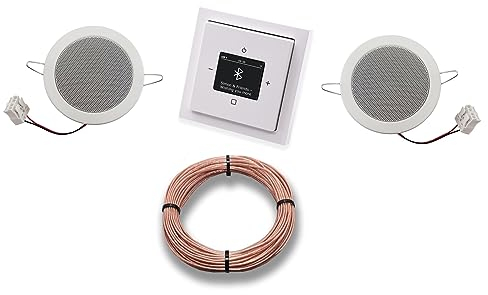 Busch Jäger DAB+ Unterputz Bluetooth (in and out) Radio 8217U-101 Future Linear Studioweiß, Komplett-Set mit 2 x Deckenlautsprecher Einbaulautsprecher + 20 m Lautsprecherkabel 2x0,75 mm2 8217 U - 101