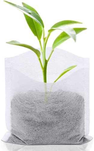Augshy 200Pcs Nursery Growing Bags, Non-Woven Fabric Seedling Pots for Planting Seed Starting Pots Pouches for Vegetable Flower Fruit Saplings Tree (4.2 x 4.2)