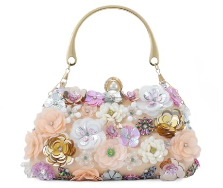 Fecialy Flor Embrague Bolso Mujeres 3D Floral Tarde Bolsos Cadena Correa Hombro Bolsa para Formal Fiesta Novia Boda