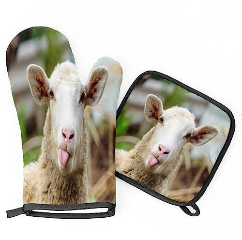 Topflappen Und Topflappen Set Von 2 Süßes Schaf Backhandschuhe Mit Innere Baumwollschicht Kochhandschuhe Druck Topfhandschuhe, Für Cafe, BBQ