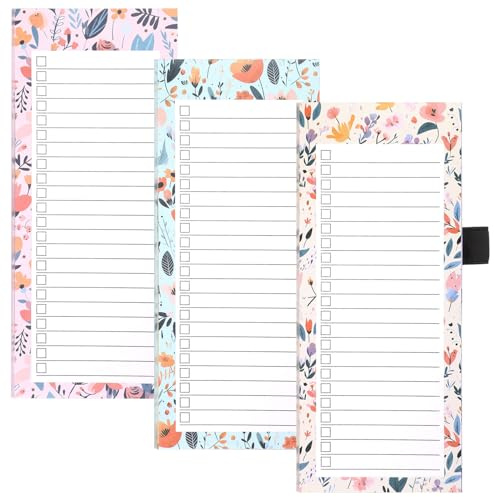 Yafe Magnetischer Einkaufslistenblock für Kühlschrank, 150 Blatt zum Abreißen, 21,4 x 8,8 cm, Magnet-Notizblock, Einkaufsliste, Blumen-Thema, magnetische Notizblöcke (blaue Blumen, rosa Blumen + gelbe