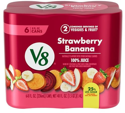 V8 Jus de fraise et de banane 100 % jus de fruits et légumes - Boîte de 236 ml (lot de 6)