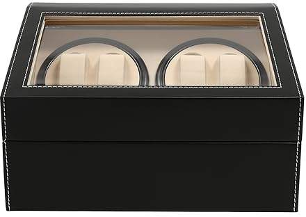 CLEADONG Automatische Uhrenbeweger Box, Schwarz Watch Winder, Automatischer Uhrenbeweger Mit 4 Uhrenbewe + 6 Uhren Uhrenbeweger Für Automatikuhren Uhrenbox 2 Uhr, Batteriebetrieb Oder Netzteil