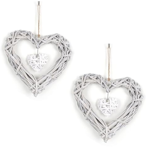 anneratteryer 2 Stück Herzen Deko Türdeko Zum Aufhängen Weidenkranz Herz Rattan Anhänger Romantische Wicker Dekoration Herz Kranz Hängen Weidenherz Wandbehang Ornament Handgefertigtes Rattanherz