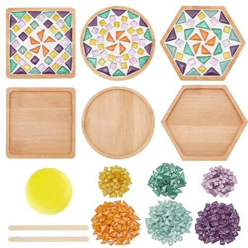 WEBEEDY 3 Sets DIY Mosaikfliesen-Untersetzer-Set Mit Anleitung Mosaik-Bambus-Untersetzer-Bastelsets Handgemachte Mosaik-Kits Mit Untersetzer In Gemischten Farben Für Erwachsene Zur Heimdekoration