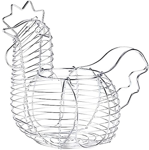 Rhghfujhgy Eierkörbe Aus Metalldraht, Hühnerförmiger Eierhalter für Eier, Hühnerförmiger Eierhalter, Rustikale Runde Körbe zum Sammeln Von Eiern mit