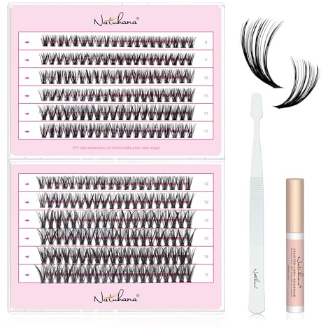 Natuhana Ciglia Finte Ciuffetti, 240 PCS Ciglia Extension Kit 8-15mm Misto Naturali 0.07mm, DIY Eyelash Extension Cluster con Pinzette e Colla(40P, Nero, 8-15mm)