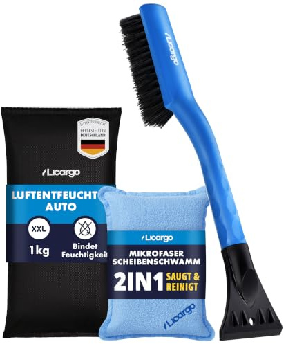 LICARGO® 3-teiliges Winter Set - Luftentfeuchter Auto 1kg & Mikrofaser Scheibenschwamm & Eiskratzer Auto mit Besen (41cm)