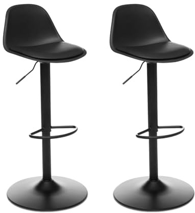 TIENDA EURASIA – Silla de Bar Alta Regulable | Taburete Alto | Medidas 45x103 cm Altura Entre 82 y 103 cm | Superficie del Asiento Entre 61.5 y 82.5 cm | Poliuretano, Hierro y Polipropileno (Negro)