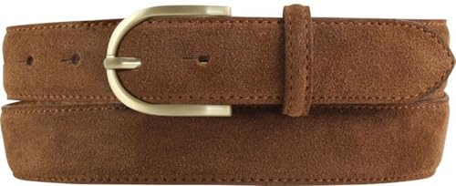 BELTINGER Damen-Gürtel aus Veloursleder 3,0 cm | Velour-Ledergürtel für Damen 30mm | Wildleder-Gürtel mit runder, goldener Gürtelschließe