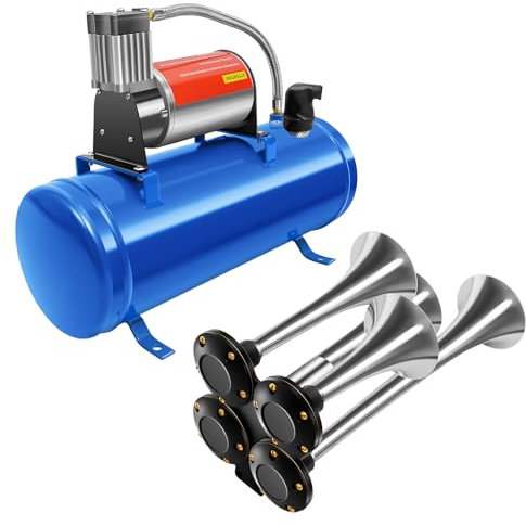 6L Luftkompressor ＋4 Rohr-Horn,Luftpumpe Kompressor 150 PSI Vibrationsfeste Kompressoren Für Autoreifen, Automotoren, Fahrräder 46 * 20,5 * 24cm