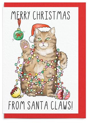 Sketchy Print Co Lustige Weihnachtskarte – Weihnachtsmannkrallen – Katzen-Themen-Weihnachtskarte für Ehefrau, Ehemann, beste Freundin