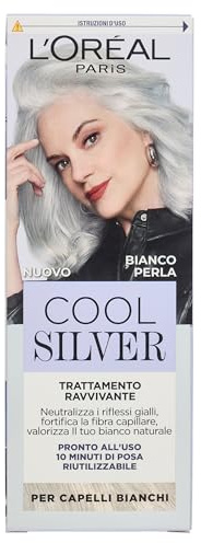 L'Oréal Paris Trattamento Ravvivante per Capelli Bianchi, Azione Anti-Giallo e Fortificante, Capelli Bianchi Lucenti e Riflessi Argentati, Capelli 2X Più Forti, Cool Silver, Tonalità: Bianco Perla