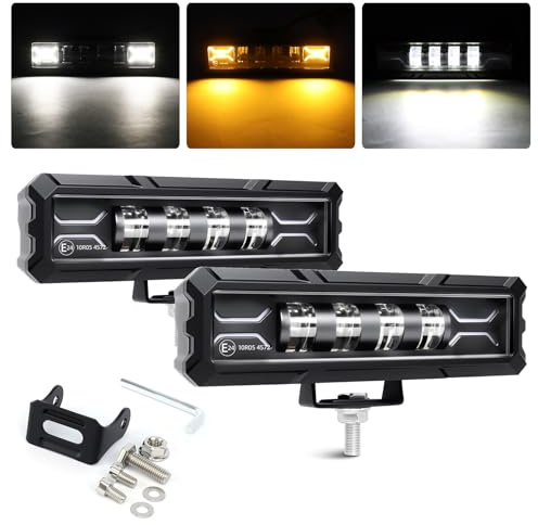 BraveWAY 2PCS Phare de Travail LED 12V 24V 6 36W E24 Barre Rampe 4x4 Avec feux de jour blancs et clignote ambre Longue Portee LED pour 4x4 Moto Off-road Voiture Camion Tracteur SUV ATV