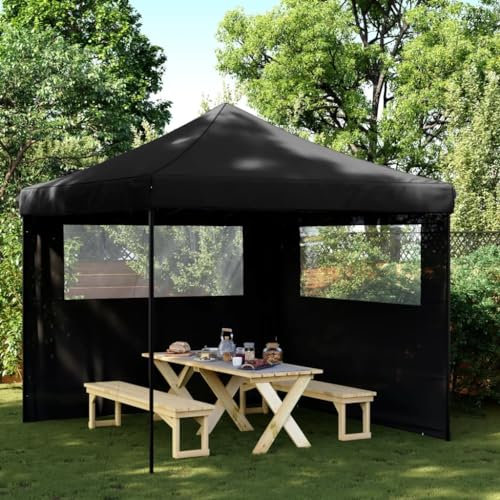 Xichuzi Partyzelt Faltbar Pop-Up mit 2 Seitenteilen Schwarz, Festzelt, Pavillion, Bierzelt, Garten Party Zelt, Gartenzelt, Grillpavillon - 4004927