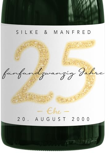 Geschenk Silberhochzeit personalisierte Flaschenetiketten Sekt Hochzeitstag Geschenkidee Hochzeit Jubiläum 25 Jahre Etiketten Sektflasche 2 Stk. | 9x13 cm