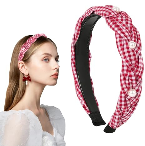 YCICHE Damen Haarreif, Rot Weiß Trachten Haarreif, Oktoberfest Dirndl Haarschmuck, mit Perlen Kariert Geflochten Haarband, für Bierfest Bayrische Mottoparty Karneval Party Trachten Kostüm Accessoires