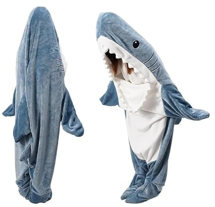 Freefire Shark Blanket Decke - aus Superweichem, Gemütlichem Flanell mit Kapuze, Hai Overall, Hai Deckenkapuzenpullover, Schlafsack Tragbare Decke für Erwachsene und Kinder - 150cm
