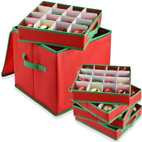 ALINK Aufbewahrungsbox für Weihnachtskugeln mit Verstellbaren Trennwänden, Aufbewahrungstasche Weihnachten mit 4 Ebenen, Abnehmbar mit Griffen, 64 Kugel-Aufbewahrungsbeutel, 32x33x35cm