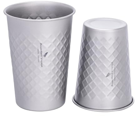 iBasingo Tasse en titane empilable, 300 ml + 450 ml, légère, réutilisable, pour le camping, la randonnée, le trekking, la maison, passe au lave-vaisselle (sablage)