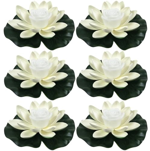 Hperu Lot de 6 lumières flottantes pour bassin, 7 LED, fleurs flottantes, lotus, 3D imperméables en EVA, nénuphars, pour décoration d'étangs, jardin, fontaine, extérieur, fleurs