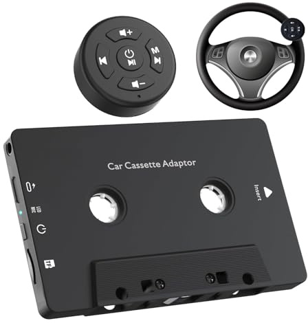 Asixxsix Car Audio Bluetooth 5.4 Kassettenempfänger, Kabelloser Kassetten-Aux-Adapter mit Lenkradfernbedienung, für Smartphones, Tablets, MP3-TF-Karte