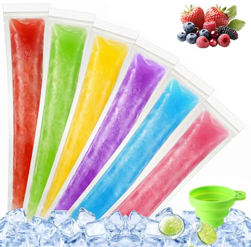 200 Bolsas para Helados, con embudo,Moldes para Helados, sin BPA, Bolsas de Molde para Paletas de Hielo,con para Yogur,Helado,Jugo (con Embudo Verde)