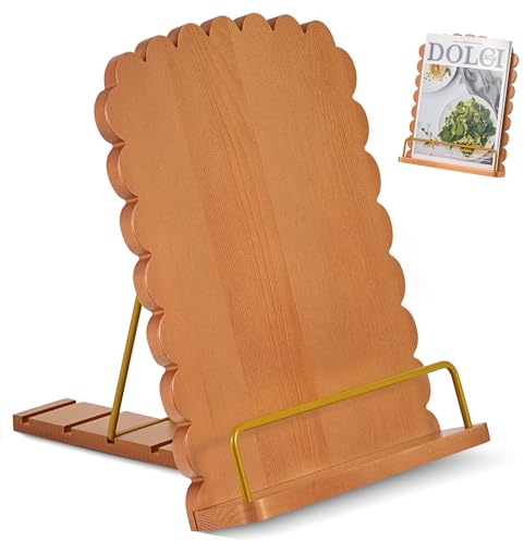 Cookbook Stand for Kitchen Counter, Adjustable Angle Wave Edge Wooden Cookbook Holder for Convenient Cooking, Recipe Book Holder Fits Tablets, Perfect Cooking Gifts for Women