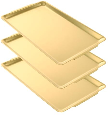 Ghligna 3PCS Baking Tray Stainless Steel, 40x24x1.7cm Large Oven Tray Set, Easy Clean & Dishwasher Safe Gold Rectangular Baking Trays for Fruit, BBQ, Roasting, Wedding, Christmas