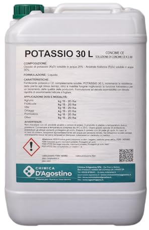 Naturii Potassio 30 L – Concime CE Liquido K 2-30 – Fertilizzante Potassico ad Alta Assimilabilità per Agrumi, Vite, Ortaggi e Olivo (6 kg)