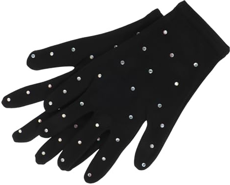 Homoyoyo Guantes de Patinaje Artístico para Niñas, Térmicos Opacos con Gemas de Imitación, Talla L, Color Negro, Antideslizantes y Gruesos para Competición y Entrenamiento sobre Hielo